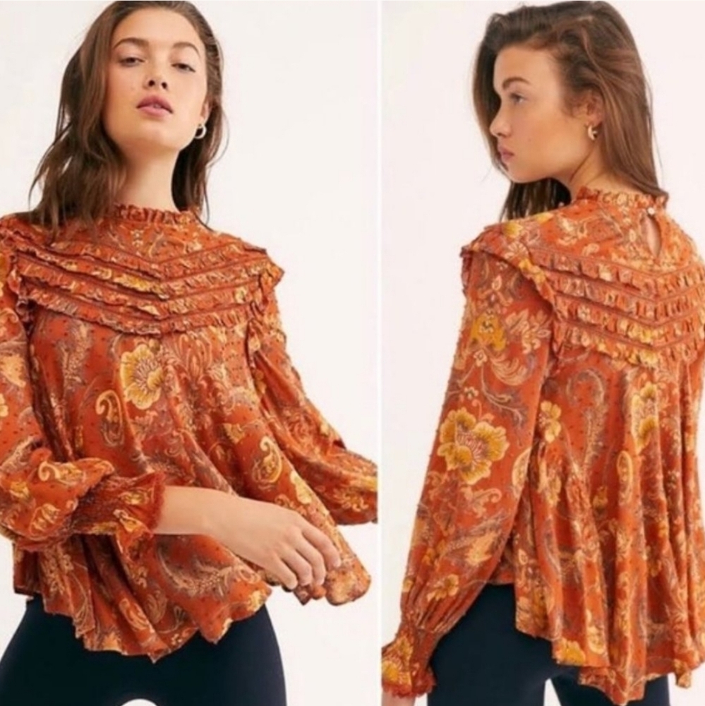 NEW SPELL & THE GYPSY COLLECTIVE AURORA BLOUSE BURNT EMBER SIZE XXS